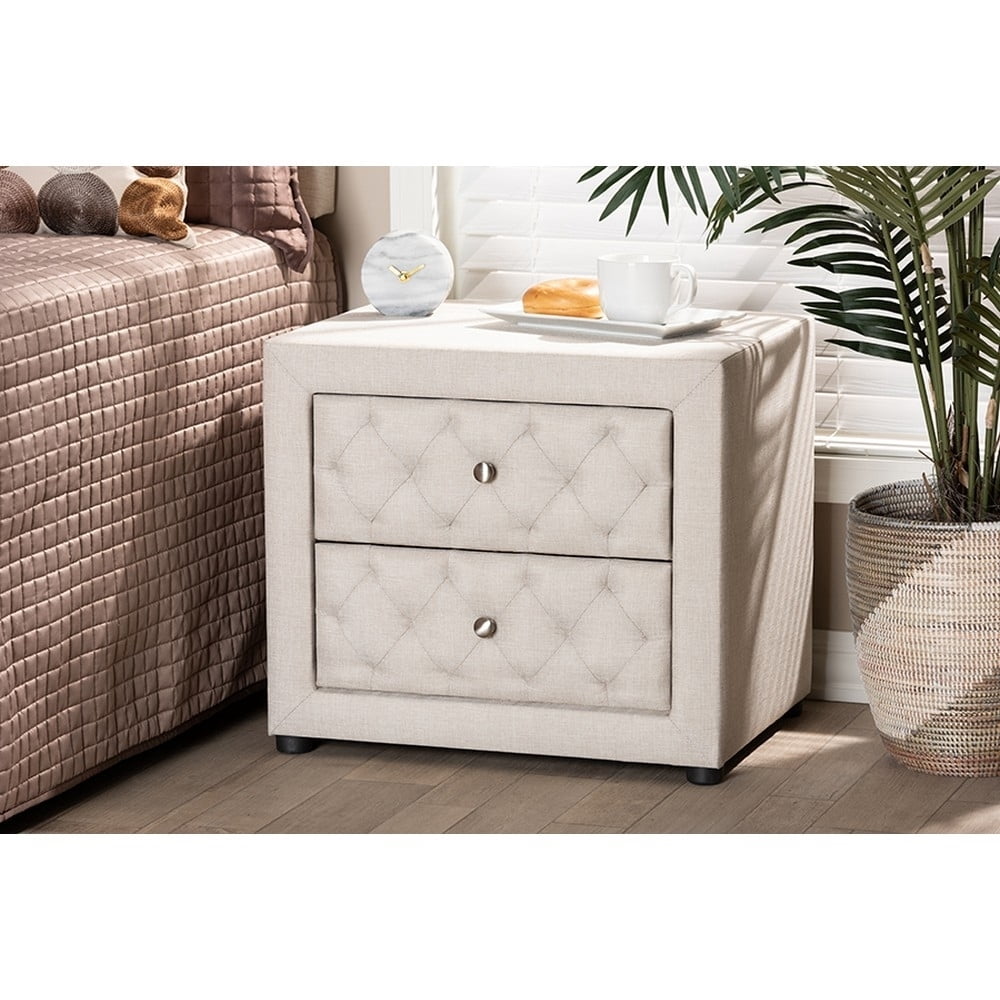 Lepine Modern and Contemporary Light Beige Fabric Upholstered 2-Drawer Wood Nightstand