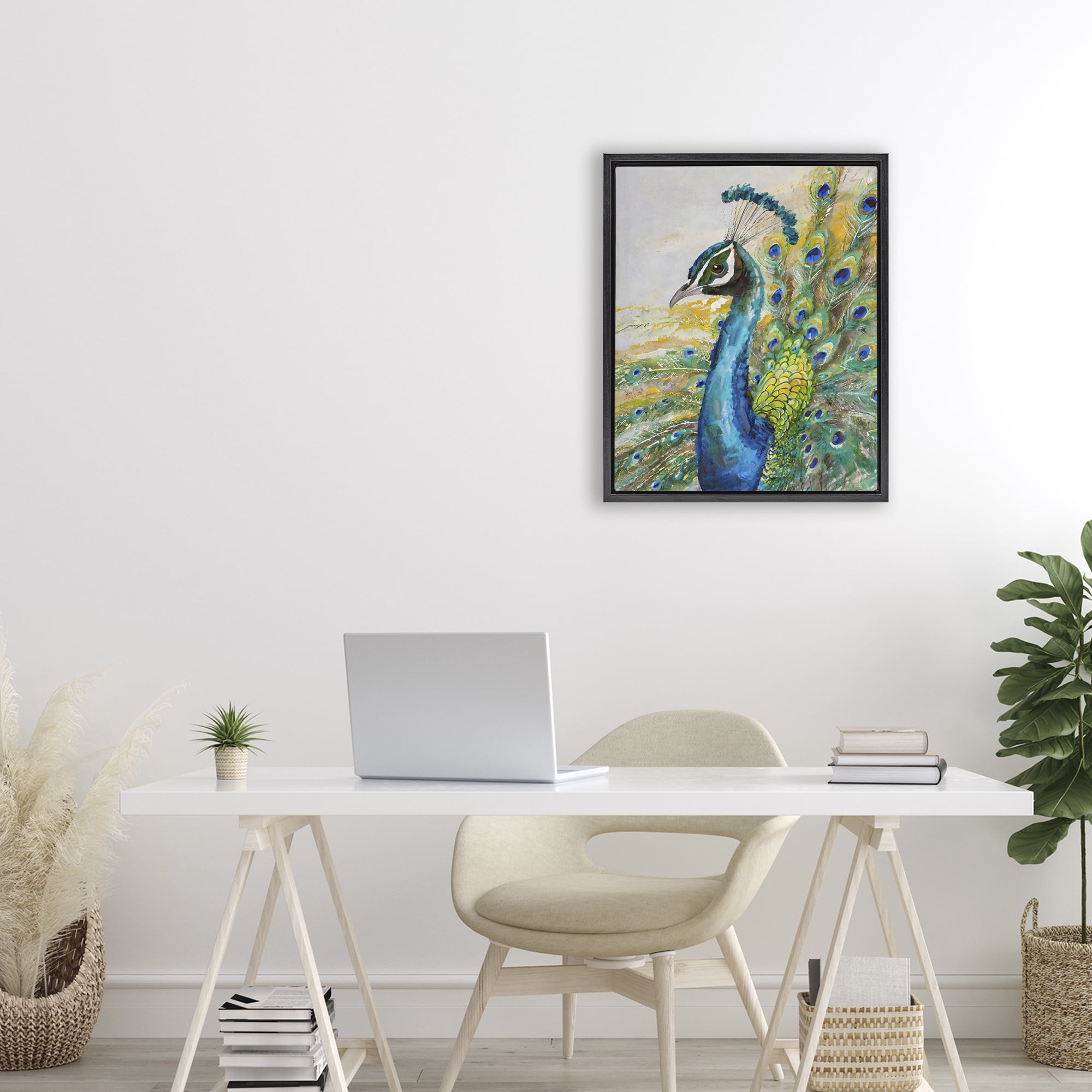Stupell Industries Regal Blue Peacock Feathers Black Framed Floater Canvas Wall Art, design by Creative Studio