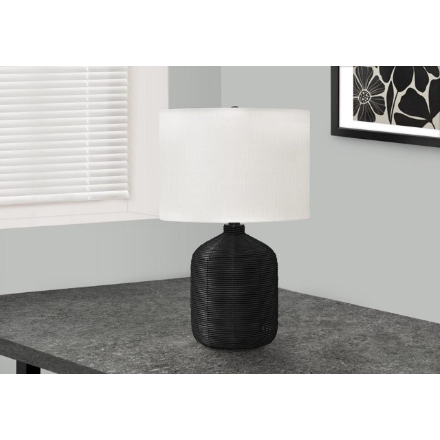 Monarch Specialties Lighting, 23"h, Table Lamp, Black Rattan, Ivory / Cream Shade, Modern