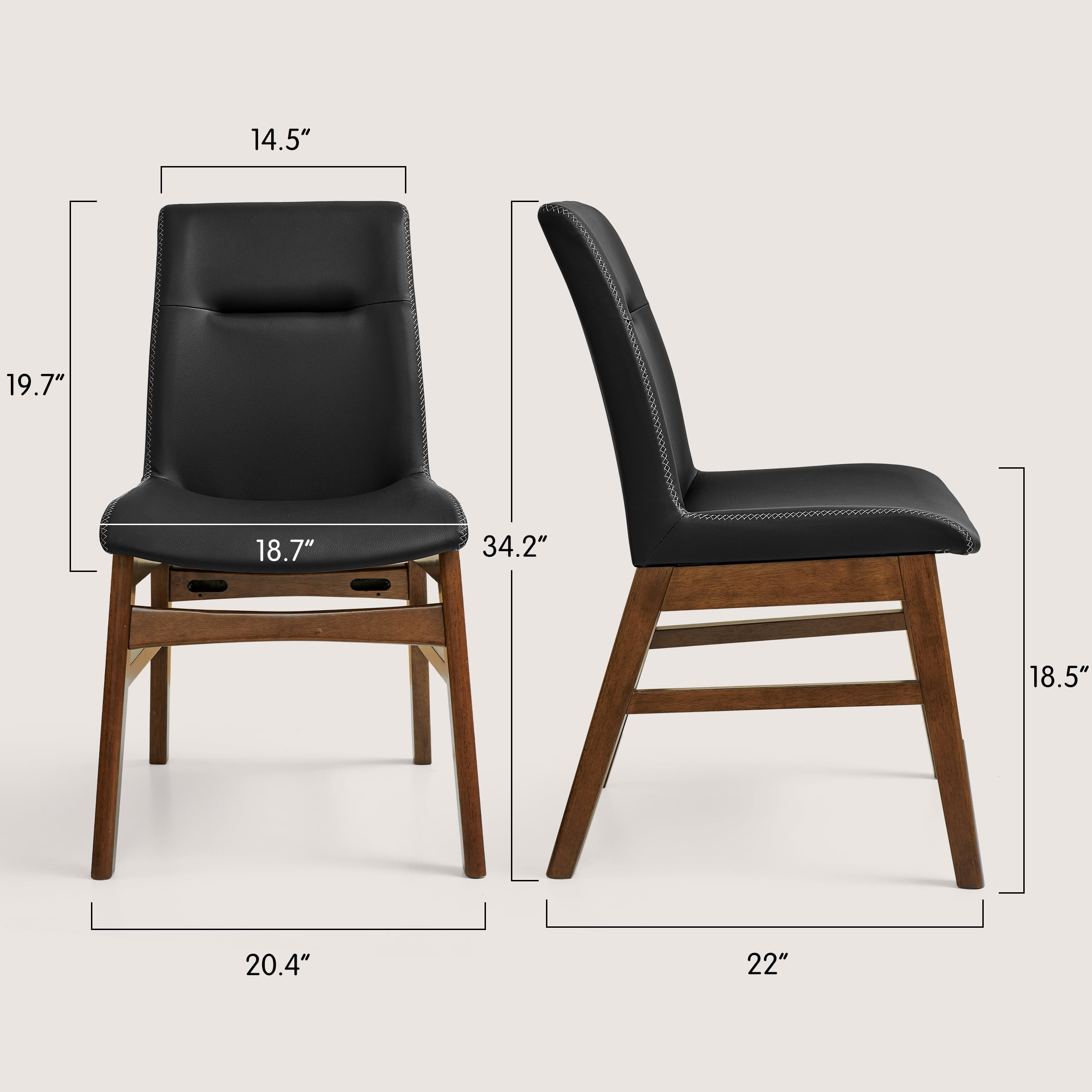 CHUN YI Modern Farmhouse Faux Leather Dining Chairs, Upholstered Kitchen Chairs, Set of 2, Black