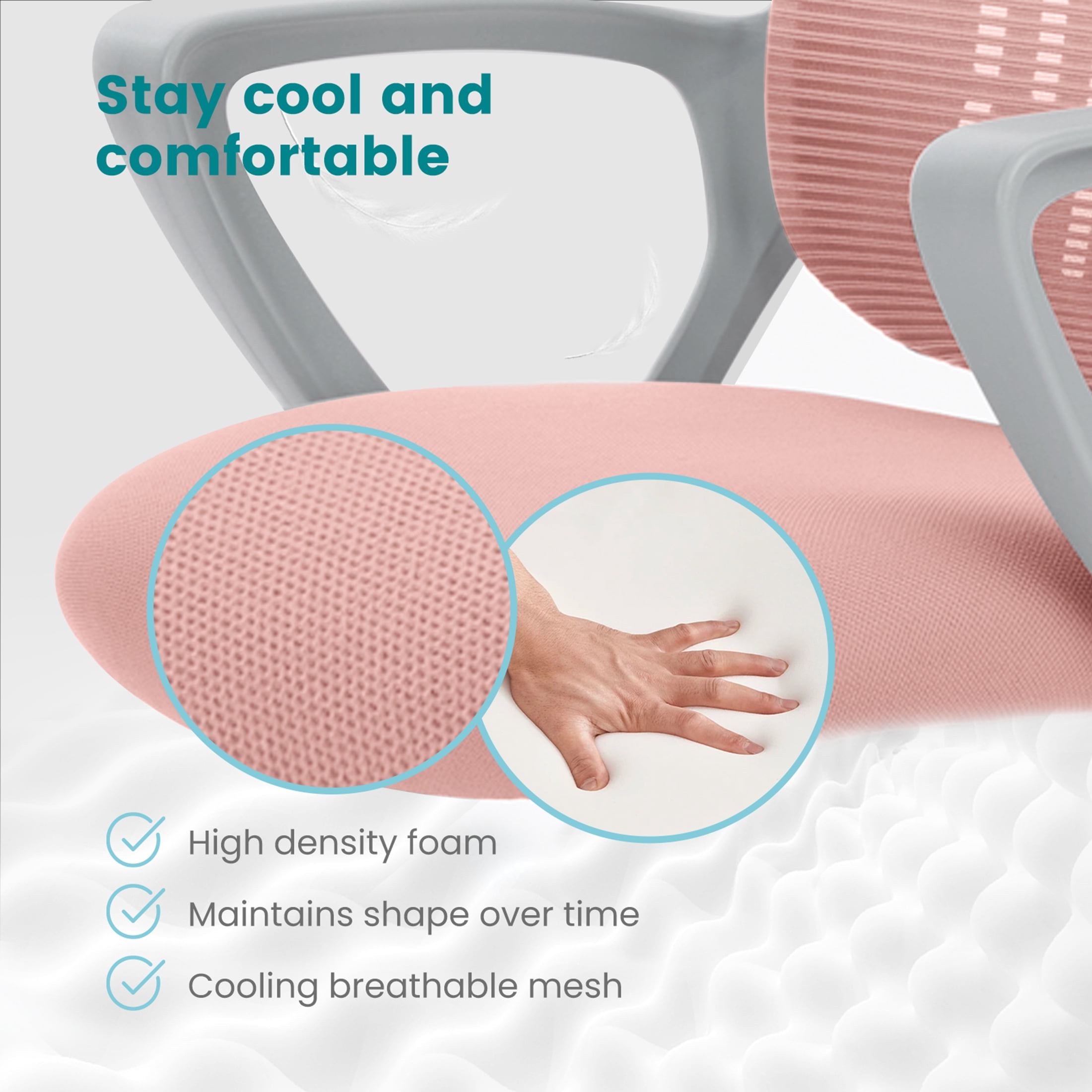 JOINSUN Office Mesh Chair, Ergonomic Mid-Back with Wheels, Lumbar Support, Armrests for Home, Pink