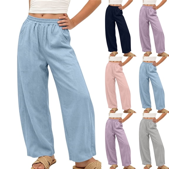 FRSASU Girls Loose Fit Wide Leg Pants Casual Baggy Trousers with Pockets Lightweight Summer Sweatpants for Kids Purple
