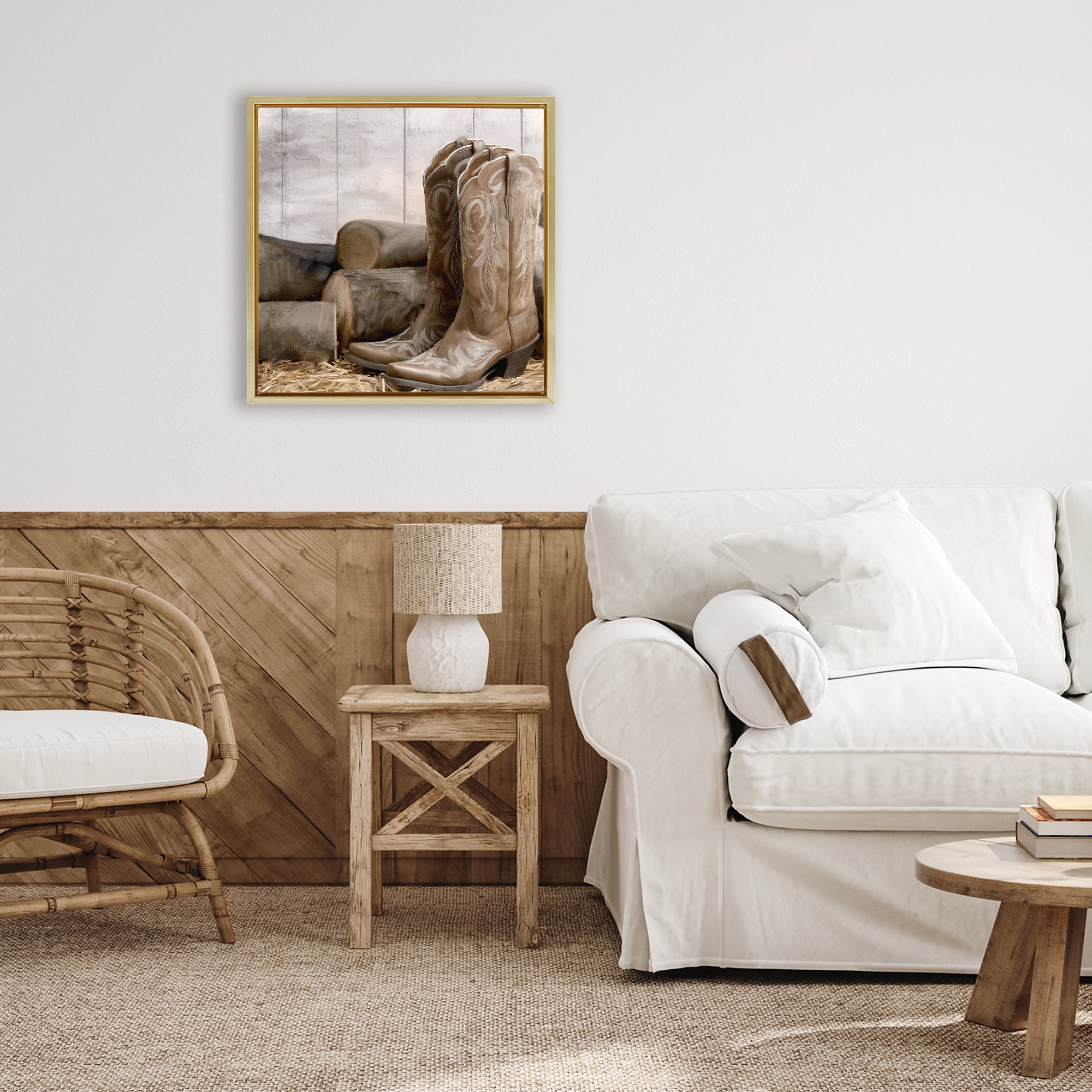 Stupell Industries Kick Off Your Boots Gold Framed Floater Canvas Wall Art, design by Kim Allen