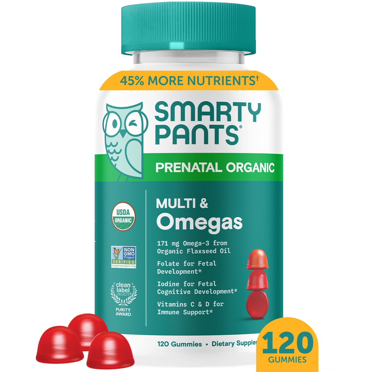 SmartyPants Prenatal Organic Multi & Omega-3 Gummies, New Packaging, Same Premium Nutrients, 120 Ct