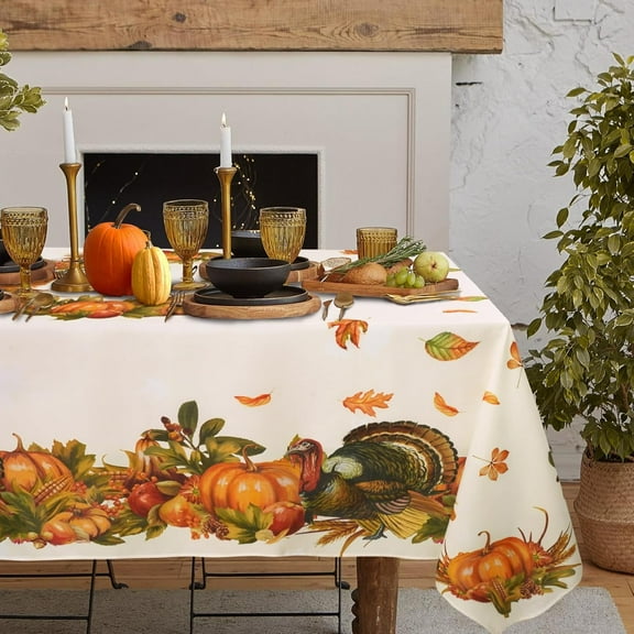 Thanksgiving Tablecloth Fall Pumpkin Turkey Table Cloth forHarvest Thanksgiving Kitchen Decoration - 60" X 120" Rectangle/Oblong