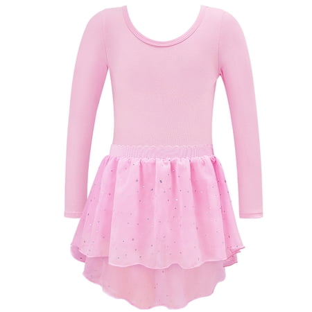 Girls Dresses Dance Leotard Long Sleeve With Sparkly Skirt Two Piece Set Gymnastics Performance Practice Wear Dresses Z02 Red 9-10 Years