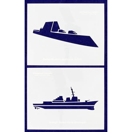 US Navy Ships 2-Piece Set- 8 Inch x 10 Inch 14 Mil Mylar Stencils Destroyer. Zumwalt-Arleigh Burke