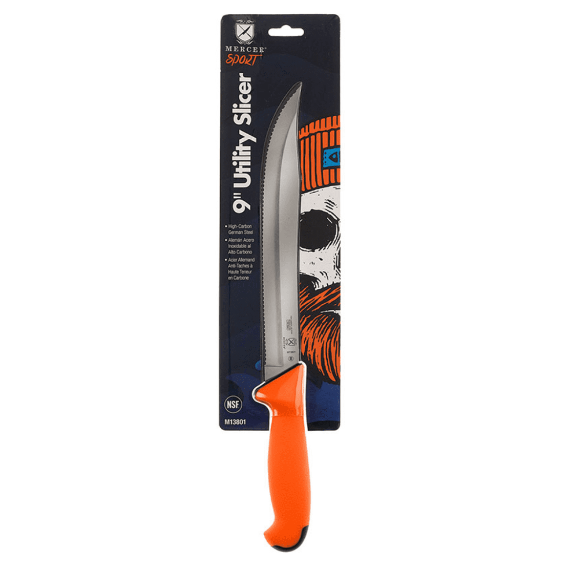Mercer Sport Steel Knife, 9" Utility Slicer, Scalloped, Orange
