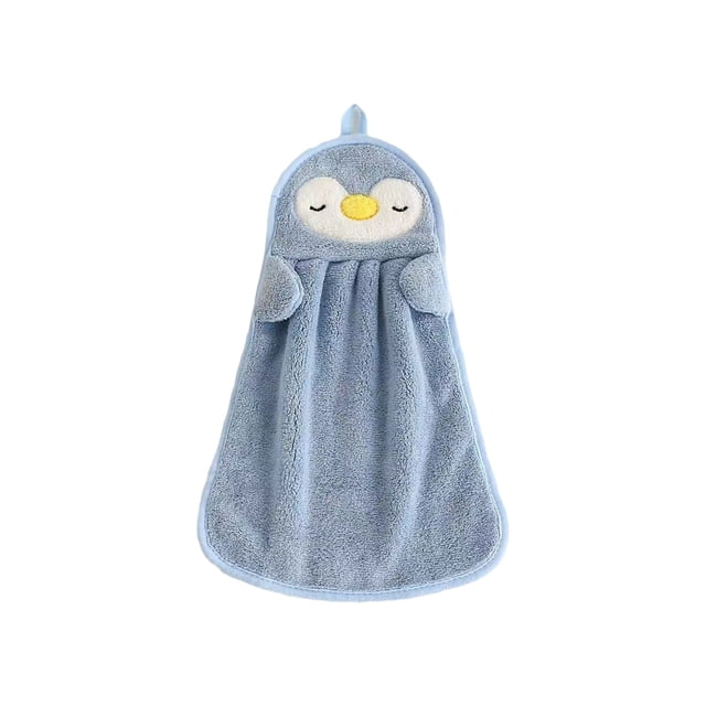 Blue Hand Towel Little Duck And Penguin Design Thickened Highly Absorbent Lint Free With Hanging Loop 37X25Cm 14.6X9.8In