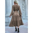 thumbnail image 3 of Button Detail Tiered Midi Dress, Brown, X-Large, 3 of 5