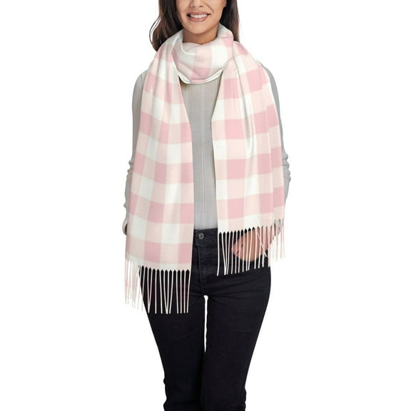 Honeii Pink Checkboard Print Scarf Oversized Scarf Tassel Fall Winter Thick Scarf Warm Shawl Women,Women's Scarves & Wraps