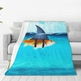 thumbnail image 3 of Sharks Blankets for Shark Lovers, Shark Lover Gifts for Kids Adults, Gifts for Fish Lovers, Goldfish Act As Shark Themed Funny 50" x 40" Bedroom Birthday Decorations Christmas Decor Travel Navy Blue, 3 of 6