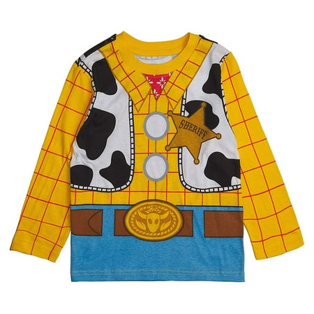 Toy Story Disney Long- Sleeve Costume T- Shirt -Buzz Lightyear, Woody - Boys (Sheriff Woody, 2T)