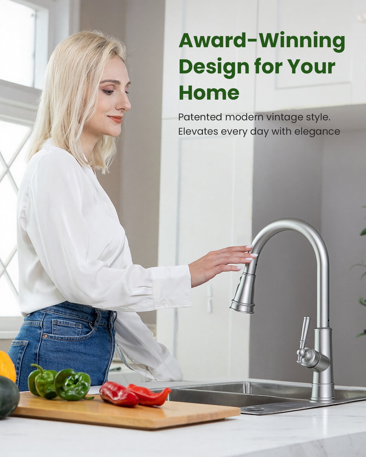 APPASO Touchless Kitchen Faucet Brushed Nickel, Motion Sensor Activated Hands-Free with Pull Down Sprayer, Smart Faucet for Kitchen Sink