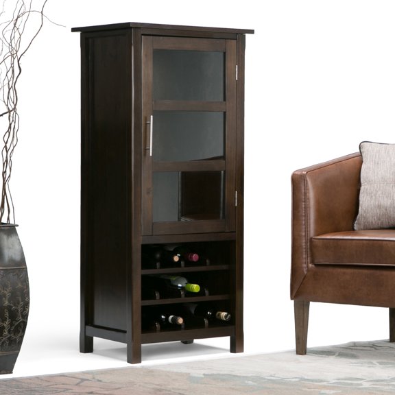 Simpli Home Avalon 22-inch-Wide Solid Wood 12-Bottle Wine Rack Storage Cabinet in Brunette Brown