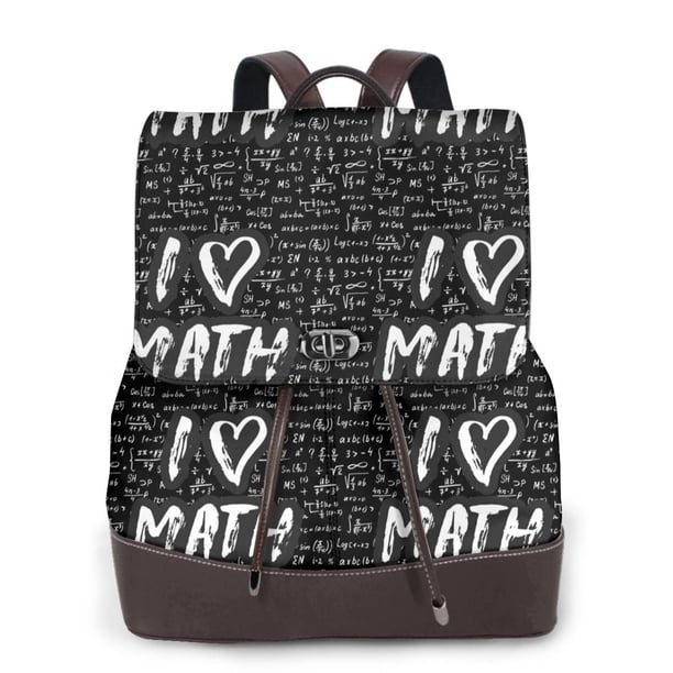 Easygdp I love Math Mochila de Cuero para Mujeres, Bolso de Hombro, Bolsos de Mano de Moda para Trabajo y Viajes
