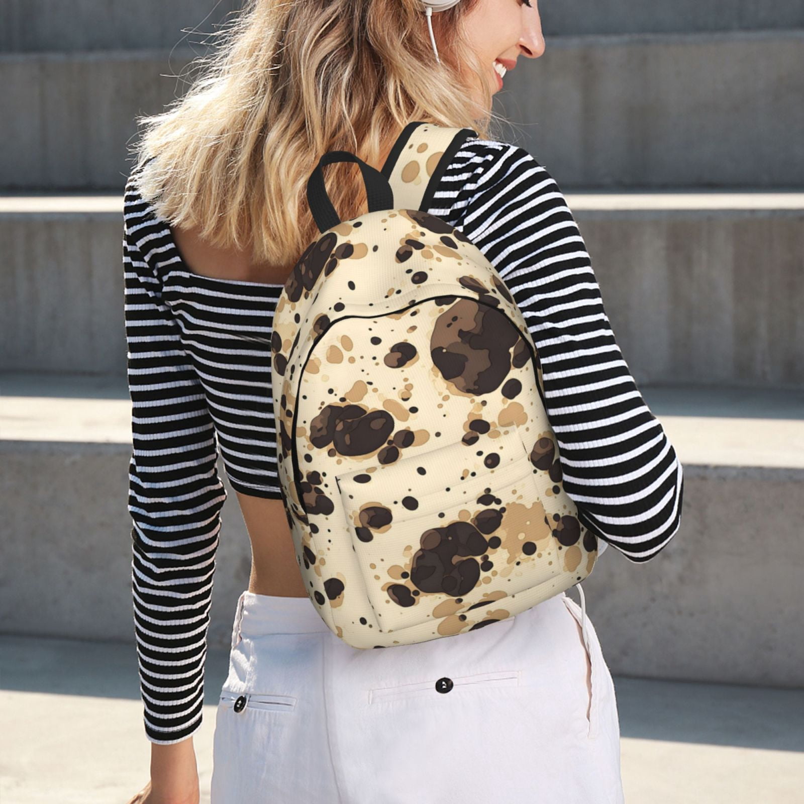 Casual Canvas Backpack Without Interlayer Large Capacity Stick Bag Design For Outdoor Shopping Office Outdoor Sports Milk Cow Print Style Sienna_1 Medium