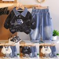 thumbnail image 6 of Toddler Baby Boy Clothes Infant Fall Winter Outfits Striped Waffle Long Sleeve Crewneck Sweatshirts Pants 2-3Years, 6 of 9