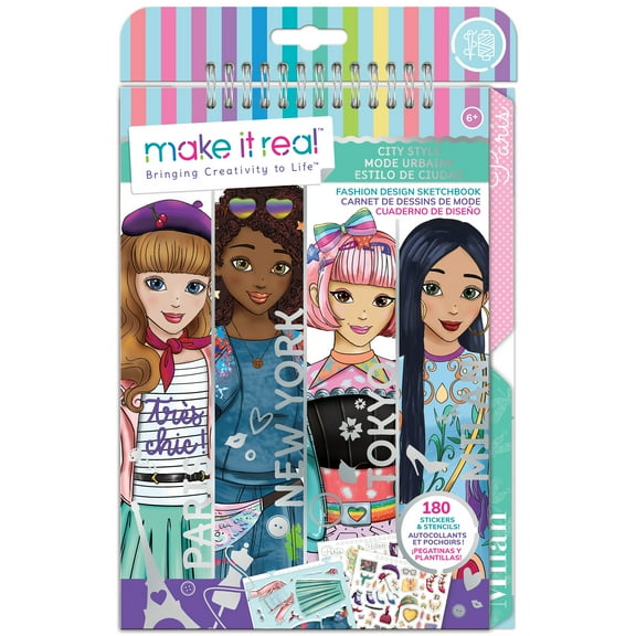 Make It Real: Fashion Design Sketchbook - Includes 180 Stickers & Stencils, Draw Sketch & Create, Fashion Coloring Book, Tweens & Girls Ages 6 