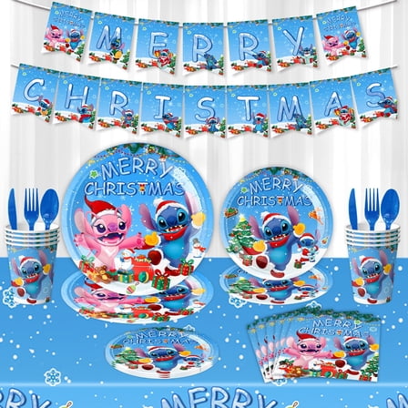 Stitch Birthday Party Supplies, Stitch Party Decorations Set - Stitch Birthday Decoration Banner and Stitch Tablecloth Plates Cups Napkins etc