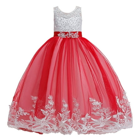

EHTMSAK Infant Baby Toddler Child Children Kids Floral Tulle Tutu Sundress for Girls Bow Dresses Sleeveless Summer Dress Red 5Y-14Y 170