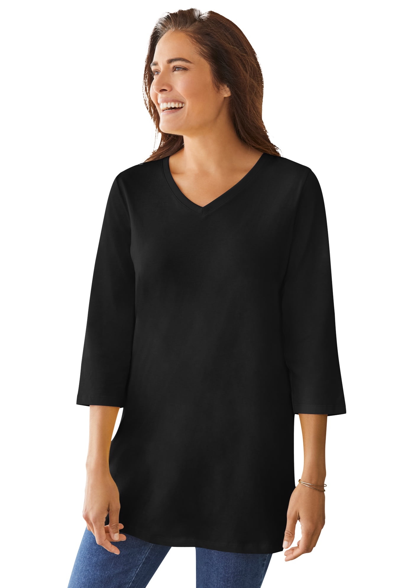 Woman Within Women's Plus Size Perfect Three-Quarter Sleeve V-Neck ...
