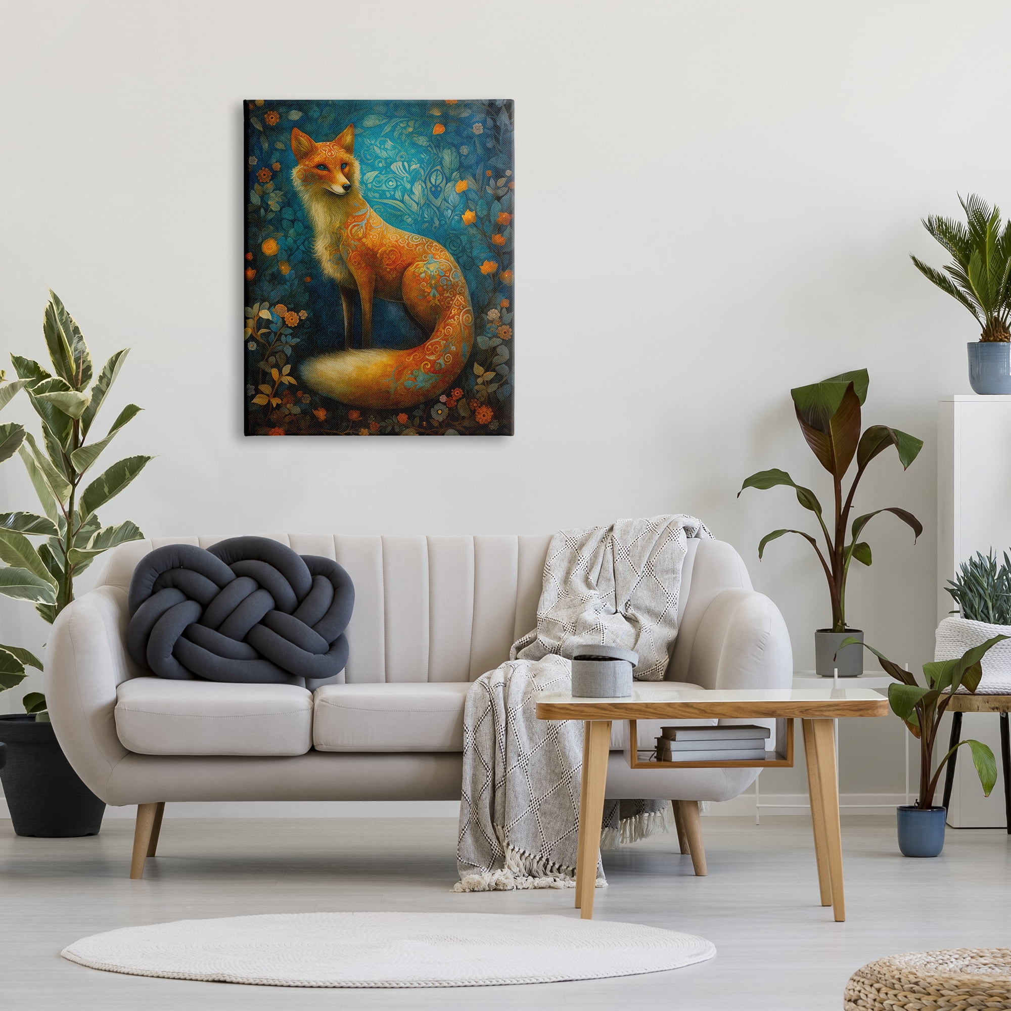 Stupell Industries Patterned Forest Fox Animals & Insects Painting Gallery Wrapped Canvas Print Wall Art, 30 x 40