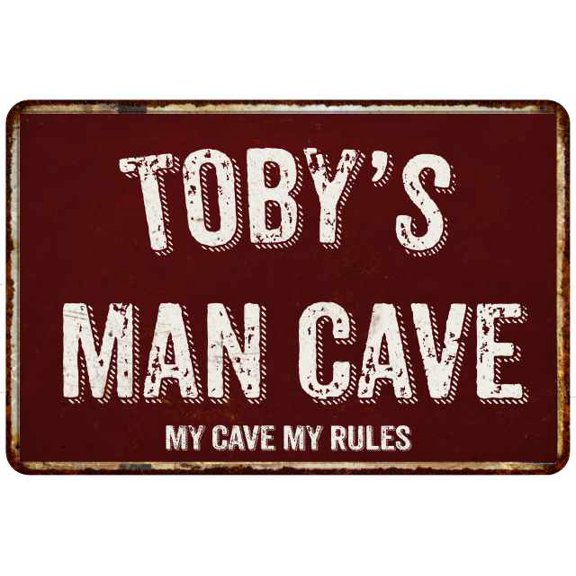 TOBY'S Man Cave Red Grunge Sign 8 x 12 High Gloss Metal Sign 208120003113
