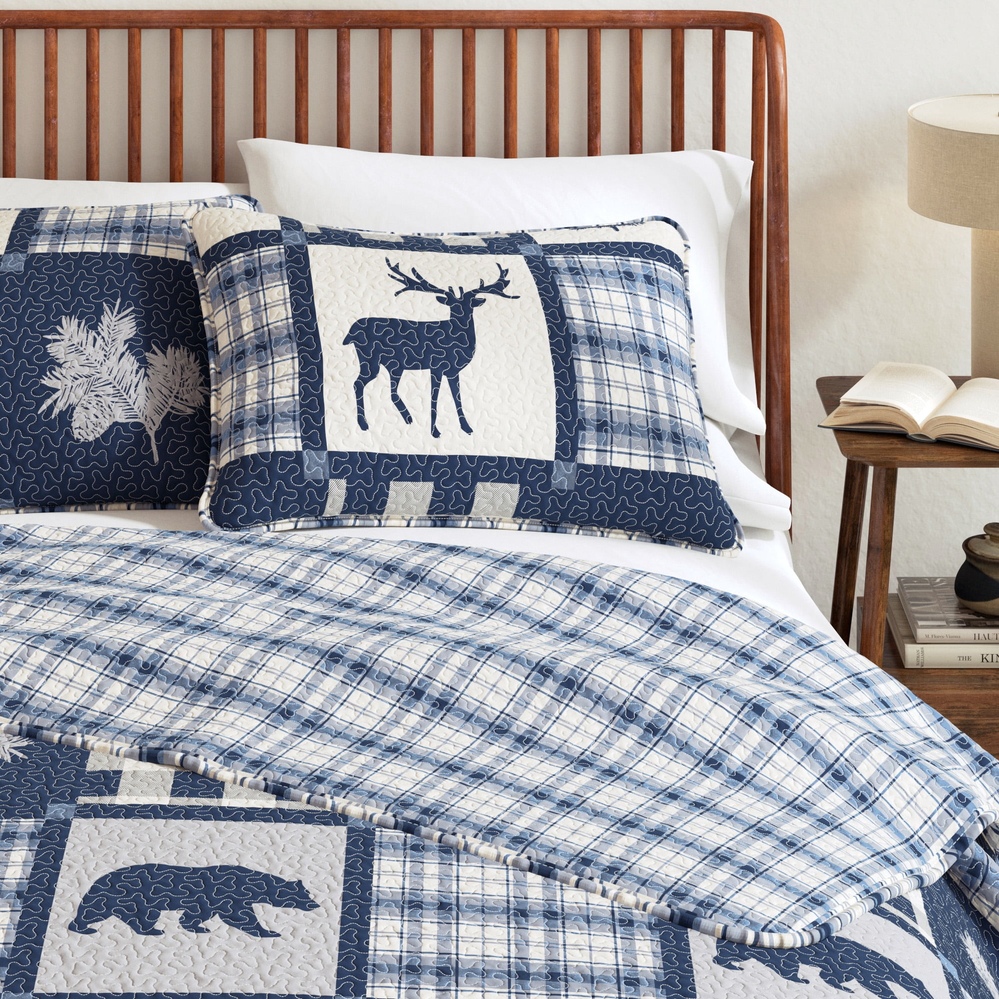 Lodge Quilt Set - Lightweight, Soft, All-Season - 2-Piece Reversible Rustic Bedding Set (Twin / Twin XL, Navy / Grey)
