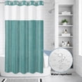 thumbnail image 3 of No Hook Shower Curtain, Teal Green Stripe Shower Curtains for Bathroom with See Through Top Window, Farmhouse Vintage Minimalist Geometric Waterproof & Washable Bath Curtain Narrow 54"x78", 3 of 9