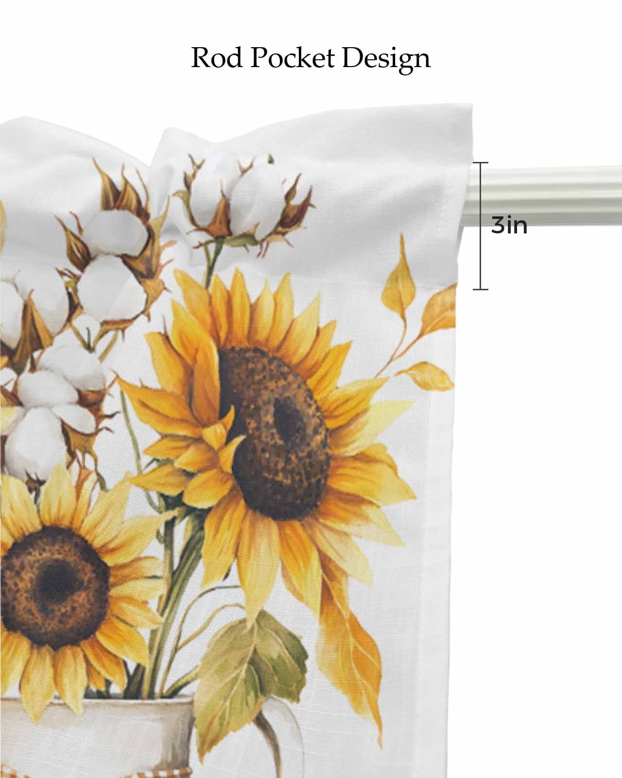 Sunflower Kitchen Valances for Windows Farmhouse Linen Window Valance Curtain for Living Room Window Treatment Farm Country Floral Botanical Plaid Bow Valance Rod Pocket Topper Drape, 60 x 18 Inch