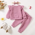 thumbnail image 4 of 6 Months Baby Girls Clothes 12 Months Girls 3PCS Outfits Set Solid Color Infant Girls Long Sleeve Top Pants Set with Headband Pink, 4 of 10