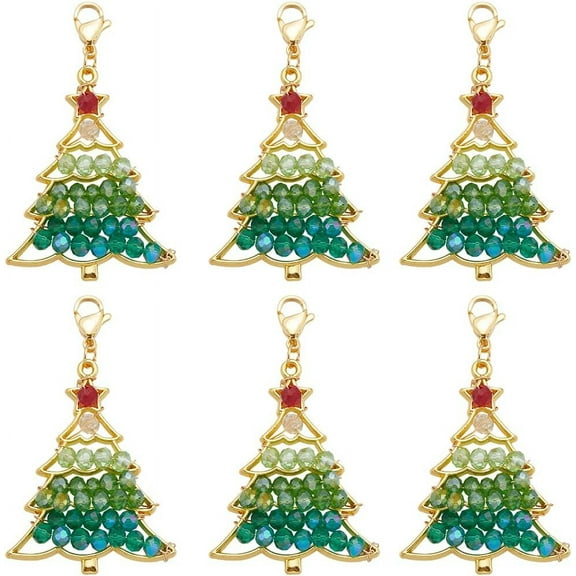 1 Box 10Pcs Christmas Tree Charms Xmas Tree Charm Large Metal Alloy Glass Holiday Winter Themed Green Trees Charms Bulk for Jewelry Making Charms Adult Diy Craft Supply Christmas Party Decor DIY
