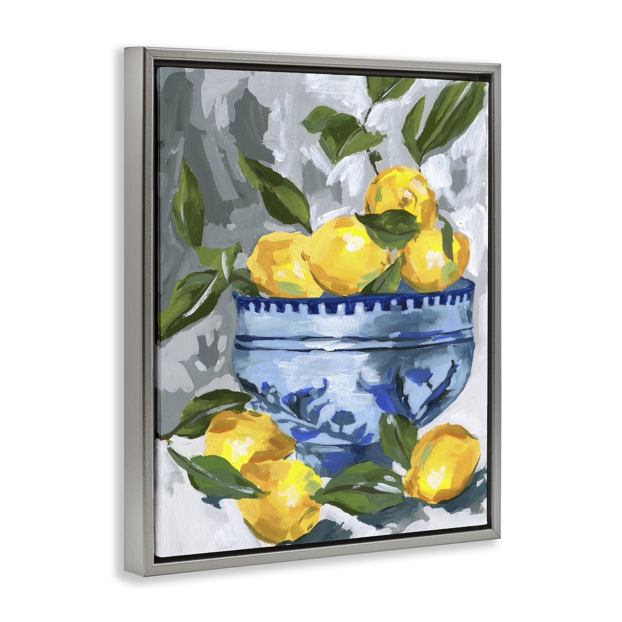 Stupell Industries Indigo & Lemon Bowl Gray Framed Floater Canvas Wall Art, design by Melissa Wang