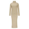 thumbnail image 4 of Lovskoo Womens 2023 Fall Two Piece Outfits Ribbed Knit Long Sleeve Turtleneck Pullover Sweater and Bodycon Midi Skirt Sets Beige, 4 of 6