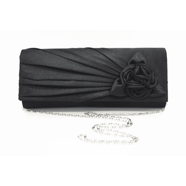 Ladies Satin Clutch Bag With black Evening Wedding Party Prom Bridal Handbag