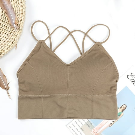 

Women s Wireless Full-Coverage Easy Comfort Strappy Bras Shapermint Exercise Longline Sports Bras for Women Khaki F