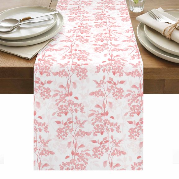 Pink Fruit Table Runner - 90 Inch Long, Kitchen Dining Table Runner Dresser Scarves, Vintage Plant Nature Botanical Flower Farmhouse Decor for Coffee Tables Wedding Party Banquet