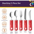 thumbnail image 4 of Special Supplies Adaptive Utensils 5-Piece Set — Non-Weighted Stainless Steel, Non-Slip Cutlery with Easy-Grip Handles for Hand Tremors, Elderly Use (Red), 4 of 8