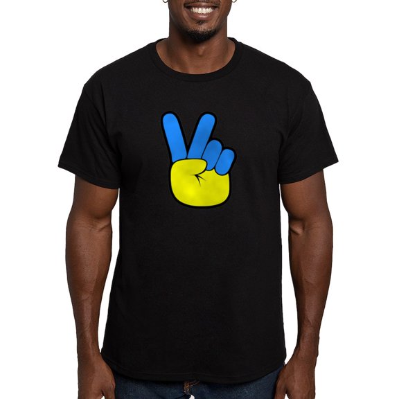 CafePress - Ukrainian Flag Peace Sign Ukraine Native H T Shirt - Men's Fitted T-Shirt