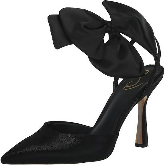 Sam Edelman Halie Black Suede Pointed Toe Stiletto Heeled Bow Detailed Pumps (Black Suede, 5)