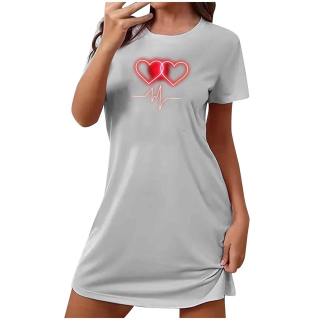 Jgppe Robe de Nuit pour Femmes Saint-Valentin Imprimée Manches Courtes Col Rond