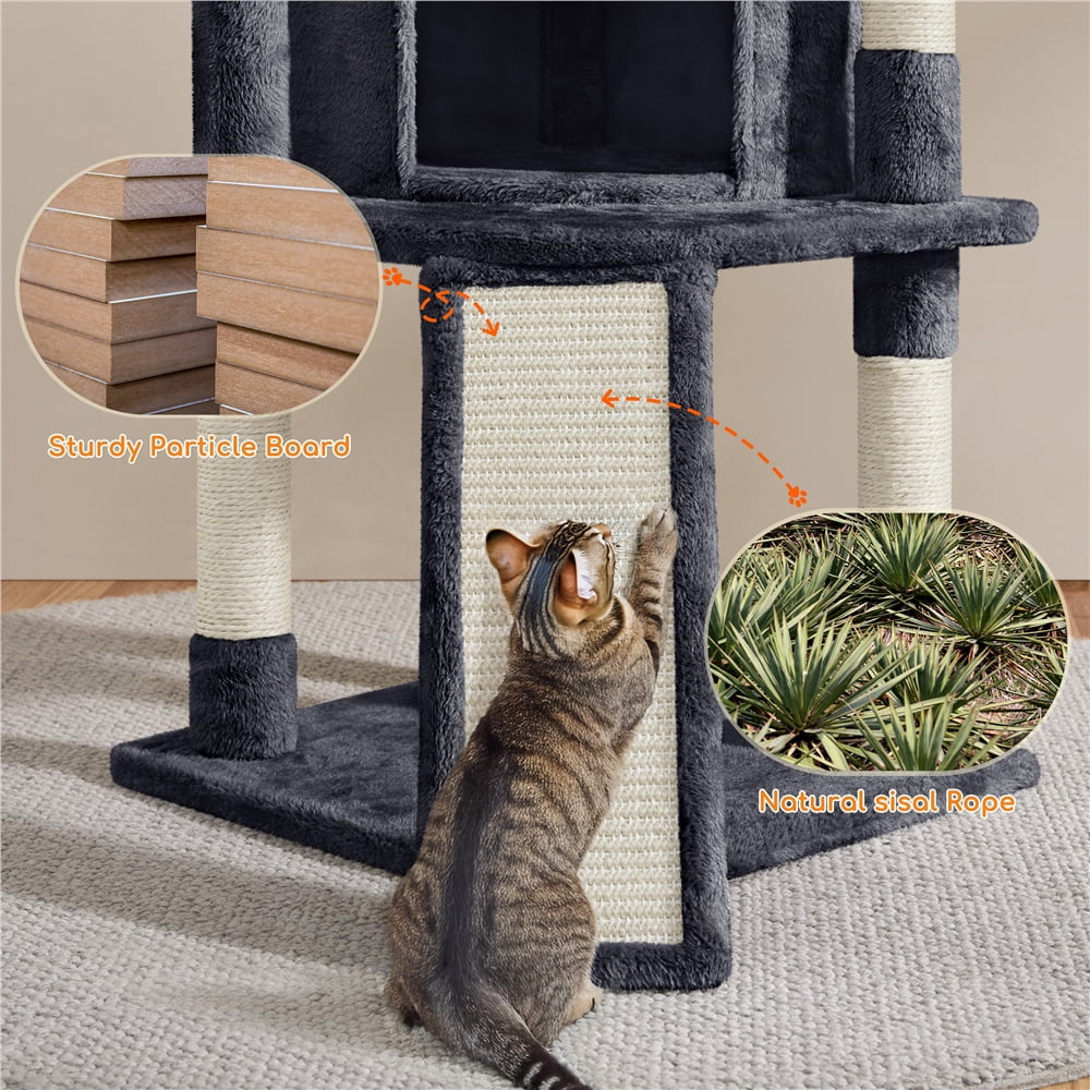 Yaheetech 41.9inch Cat Tree with Condo Basket Perch Platform, Dark Gray
