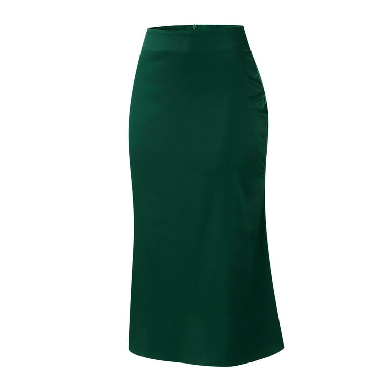 スカート Women Mid Skirts LV044B608G6QJ green Maxi Skirt Womens High Waist Midi Skirt Solid Satin Dress