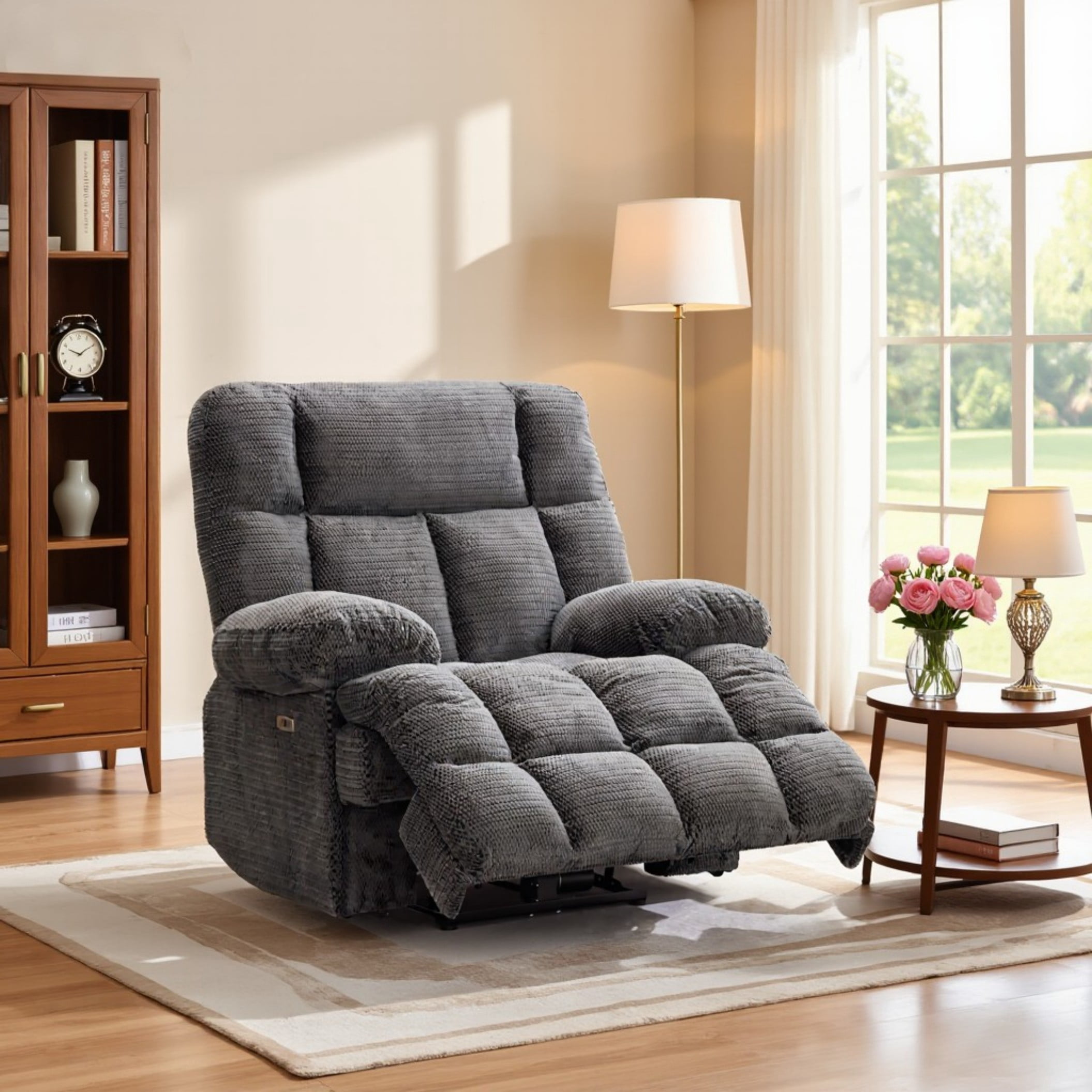 BSHTI Sofa with Recliner , USB Charging Ports, Padded Seats & Backrests, Hardwood Frame, High-Resilience Foam, Easy Assembly,Grey