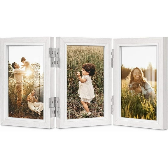 Afuly 4x6 Picture Frame White Collage Photo Frames, 3 Openings Hinged Trifold Folding Picture Frame for Tabletop Desk Display Wall Hanging, Multi Photo Frame Gift for Family Friends Home Decor