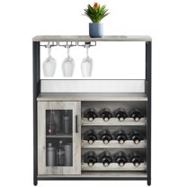 5 Tier Wine Bar Rack Cabinet with Detachable Wine Rack, Bar Cabinet with Glass Holder, Kitchen Sideboard and Buffet Cabinet with Mesh Door