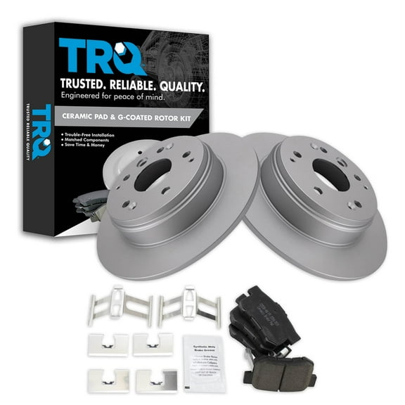 TRQ Rear Brake Pad & Rotor Kit Brake Pads Brake Rotor Ceramic Premium G-Coated Fits Select 2004-2008 Acura TL 2003-2011 Honda Element