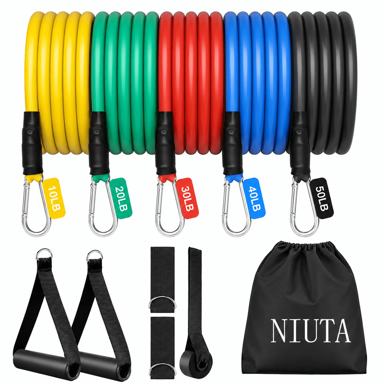 NIUTA Resistance Bands Set, 150 lbs TPE Exercise Bands with Handles, 11 PCS Workout Bands Resistance Bands for Working Out with Door Anchor, Ankle Straps & Carry Bag, Fitness Bands for Home Gym