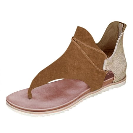 

Hvyes Gladiator Sandals For Women Comfort Flat Sandals Summer Shoes For Women Vintage Flip Flops Zipper Comfy Sandals Flats Casual Beach Sandals